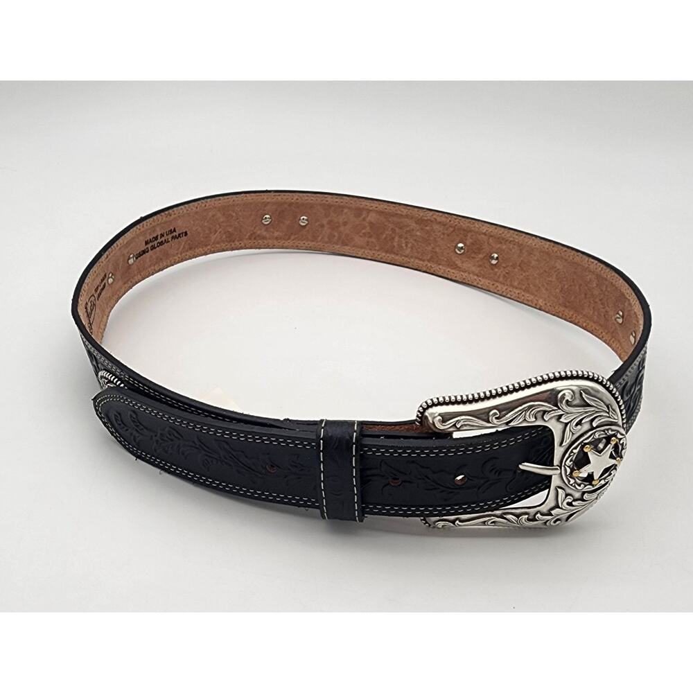 Justin Belt Mens 36 Black 5 Star Ranch C12423 Leather Western Tooled Star Concho